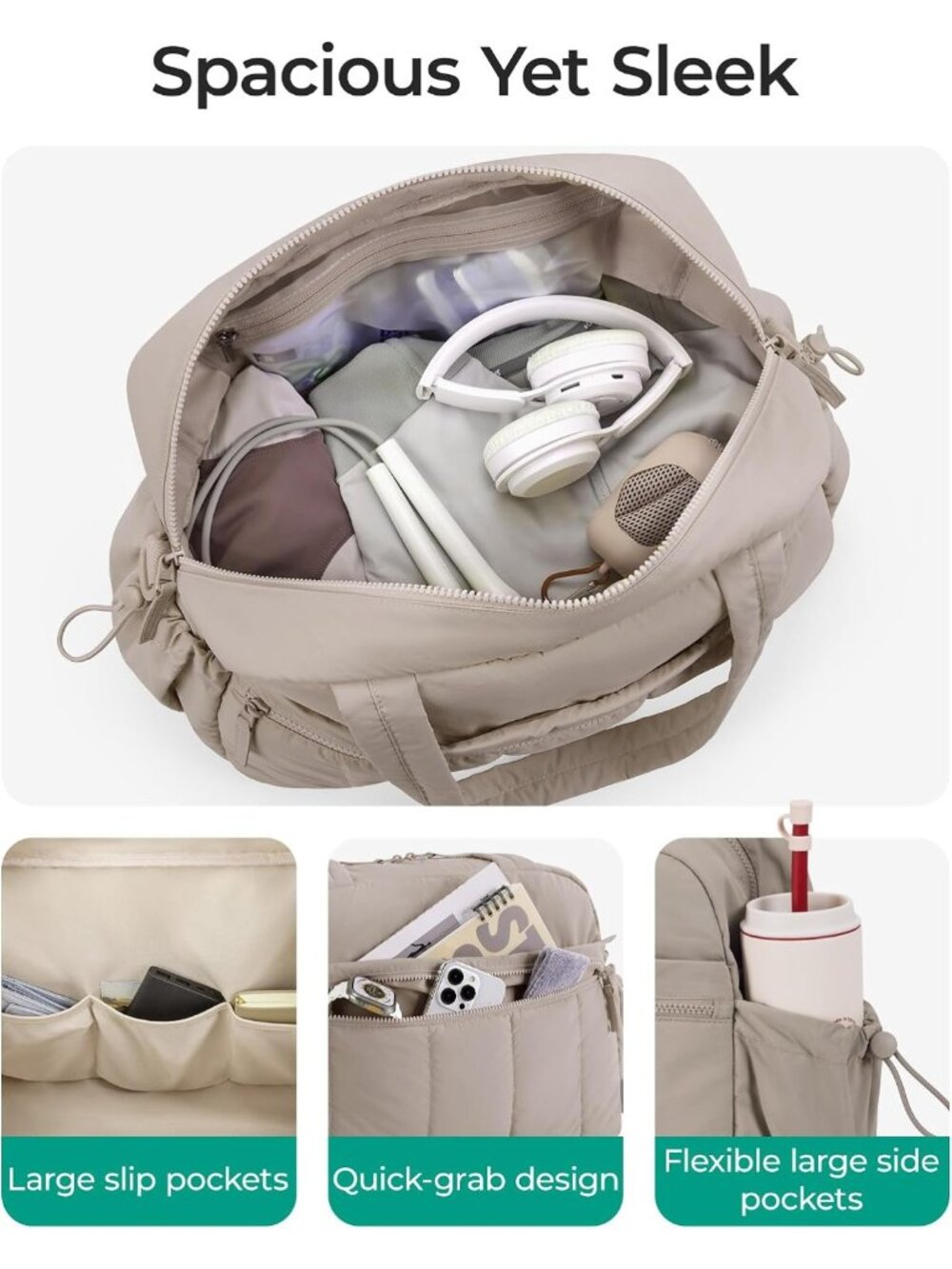 Stylish Duffle Bag for Travel & Gym, Versatile Weekender Carry-On for Women - Picture 3 of 7